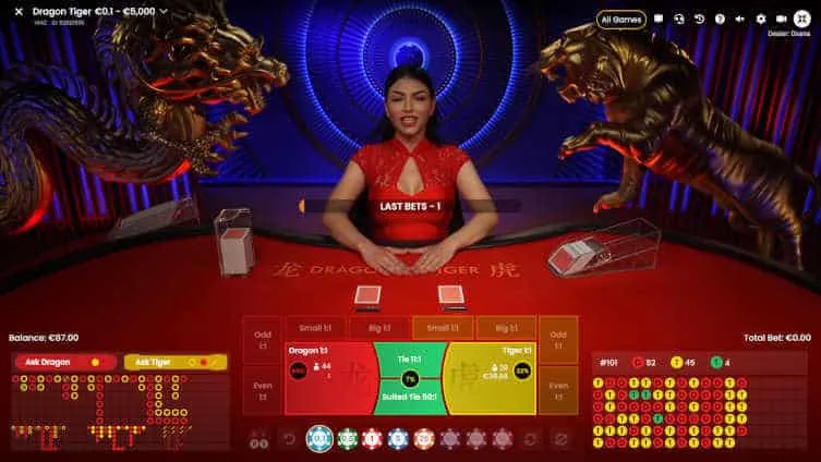 Dragon Tiger Quick Bet Selection and Table Trend Scoreboard